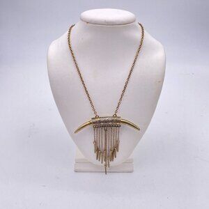 Ok1984 Bull Horn Dangle Drop Pendant Charm Necklace Gold Tone Adjustable